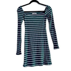 Reformation Jeans green white stripes ribbed long sleeve mini dress size small